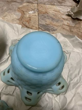 Set of 2 Vintage Fenton Opalescent Blue Hobnail Glass Candlesticks Candle Holder 2