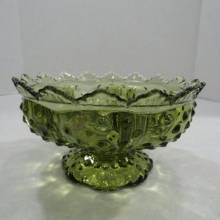 Vintage Fenton Green Glass Hobnail Taper Pillar Votive Candle Holder Bowl