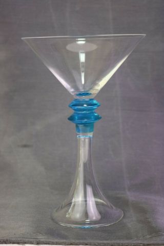 Martini Glass Turquoise Double Wafer Hollow Stem Jean Louis Coquet