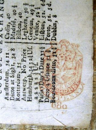 1763 French & Indian War Era London Chronicle England Newspaper W Red Tax Stamp