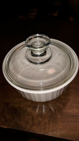 Corning Ware 5 1/2 Inch French White Covered Casserole Souffle Dish 3