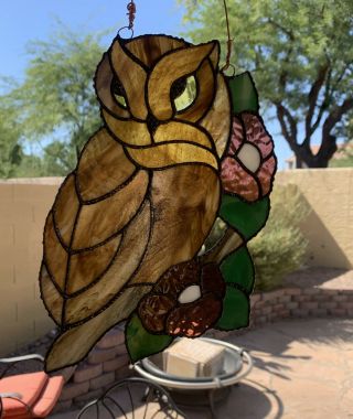 Owl Stained Glass Eyes On You Handcrafted - Sun Catcher 11”x7”