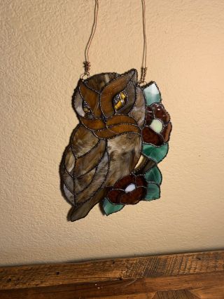 OWL Stained Glass Eyes On You Handcrafted - Sun Catcher 11”x7” 2
