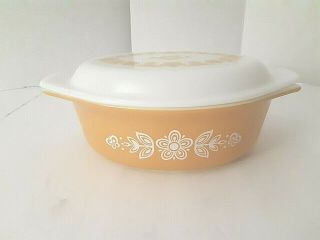 Vintage Pyrex Gold Butterfly Covered 043 Casserole Dish 1 1/2qt W/lid