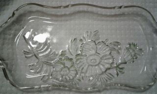Vintage Clear Glass Relish Dish With Floral Design