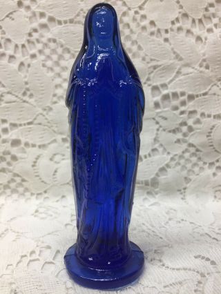 Blue Vaseline Glass Madonna Doll / Uranium Catholic Religious Cobalt Virgin Mary