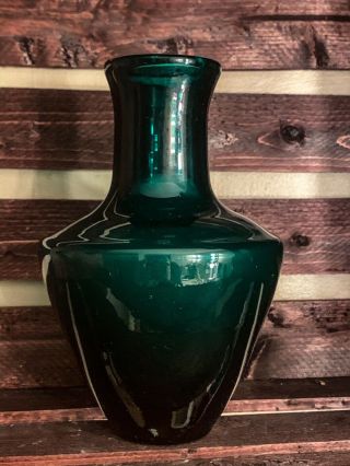 Vintage Hand Blown Glass Emerald Green Vase 7 " Mid Century Modern