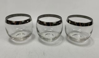 Exc Vtg Dorothy Thorpe Silver Rim Roly Poly Glasses Set Of 3 Bar Modern 2 5/8 "