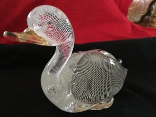 Vintage Venetian (believed To Be Oggetti) Small Duck Clear Swirls And Gold