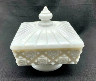 Vintage Westmoreland Milk Glass Covered Candy Dish - 1940s - " Old Quilt " Pattern