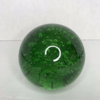 Vintage Art Glass Handblown Paperweight With Controlled Bubbles 3.  5” Green