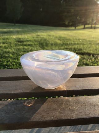 Kosta Boda Opalescent Swirl Art Glass Votive Candle Holder Dish