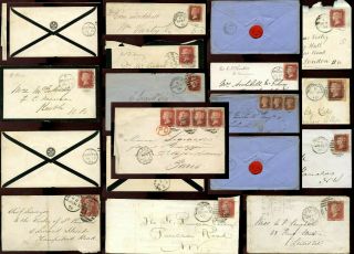 Gb Qv Penny Red Plates On Cover Postmarks Duplex Etc.  Priced Individually