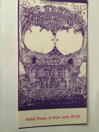 Fillmore Ticket Bg129 Jeff Beck Joplin Sly Family Stone 1968