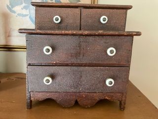 Antique Primitive Childs Dresser Miniature Step Back Toy Chest Of Drawers