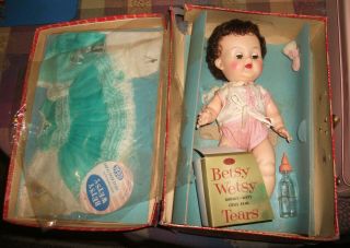 Vintage Ideal Betsy Wetsy Doll In Case With Clothes & Accessories Cello