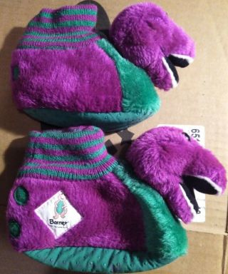 Vintage Barney The Dinosaur Childrens Slippers 1992 Size 5 - 6 (s) Lyons Group