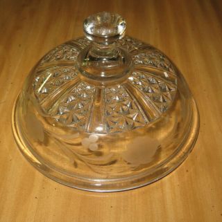Vintage Glass Dome Lid With Etched Flowers 6.  5 Inches