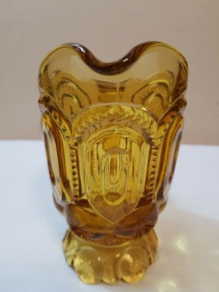 Vintage L.  E.  Smith Heritage Glass 6 " Moons & Stars Amber Footed Water Pitcher