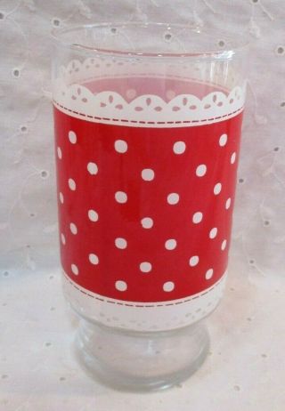 Vintage Fire King Anchor Hocking Red & White Polka Dot Lace Drinking Glass 16 Oz
