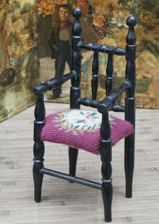 Antique French All Small Wooden Arm Chair For Bebe Doll