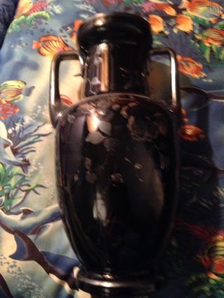 Czech Art Deco Black (amethyst) Sterling Silver Overlay 12 " Glass Vase - Signed