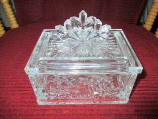 Vintage Hand Cut Lead Crystal Rectangle Candy Dish W Lid 5 1/2 " T X 5 1/2 " X 4 "
