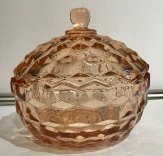 1929 Jeannette Glass Co.  Pink Depression Glass Candy Dish With Lid " Cubist "