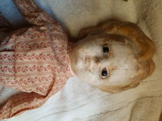Antique 22 " Wax Over Paper Mache Pumpkin Head Doll Hand Carved Wooden Limbs