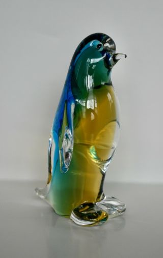 Oggetti Italy Art Glass Penguin Figurine Blue,  Gold & Green