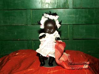 Antique Black Americana Miniature Girl Bisque Double Jointed 4  Restored Doll