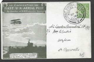 Gb 1911 Kevii Event Cover Postcard First Uk Aerial Post London Shs