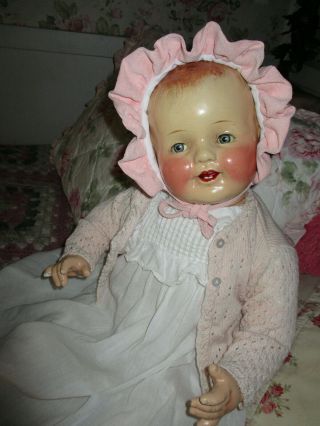 Composition Baby Doll Antique 27 Chubby Happy Baby Doll