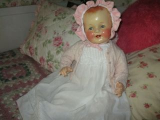 COMPOSITION BABY DOLL ANTIQUE 27 CHUBBY HAPPY BABY DOLL 2