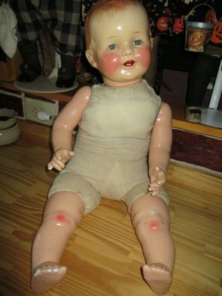 COMPOSITION BABY DOLL ANTIQUE 27 CHUBBY HAPPY BABY DOLL 3