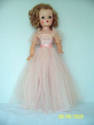 Vintage Tagged Madame Alexander Cissy Doll Pink Dotted Swiss Bridesmaid Gown