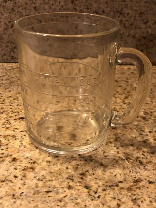 Vtg Anchor Hocking A - 19 Clear Glass (8 Oz) Measuring Cup W/ Handle - No Spout