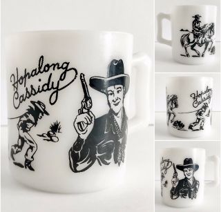 Vintage Hazel Atlas 1950s Hopalong Cassidy Coffee Cup/mug Glass Black Cowboy Mcm