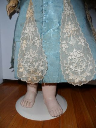 Large ANTIQUE Victorian Edwardian GIRL DOLL Blue DRESS German French Bisque Doll 3
