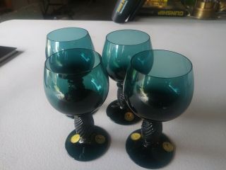 Set Of 4 Theresienthal Pieroth Romer Exclusiv Teal Green Rhine Wine Glasses