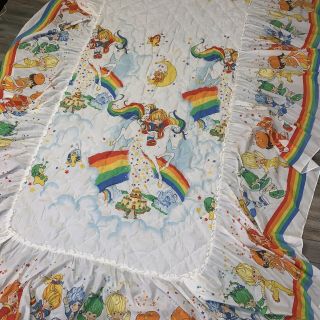 Vintage 1983 Rainbow Brite Twin Size Bedspread Sheet Skirt 80s Ruffles Fabric