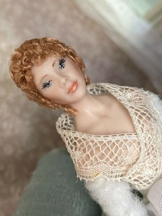Vintage Miniature Dollhouse Artisan Porcelain Lady Tudor Strawberry Blonde Doll