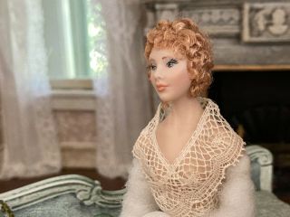 Vintage Miniature Dollhouse Artisan Porcelain Lady Tudor Strawberry Blonde Doll 2