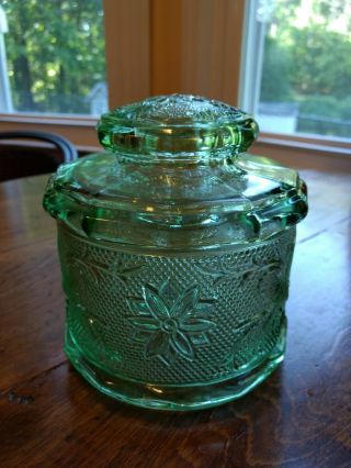 Vintage Green Glass Candy Dish With Lid
