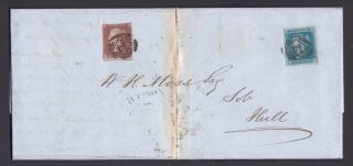 Gb.  Qv.  1d Red Imperf & 2d Blue Imperf On Entire To Hull.  1851.