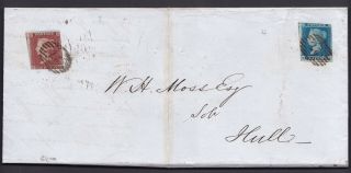 Gb.  Qv.  1d Red Imperf & 2d Blue Imperf On Entire To Hull.  1853.
