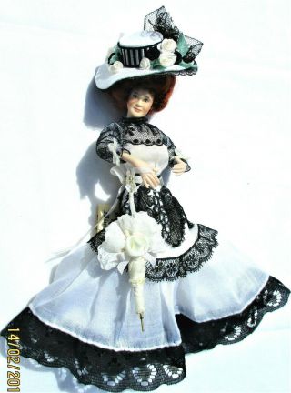 1990 Miniature Artisan Redhead Dollhouse Porcelain Lady By Artisan Beverly Dahl