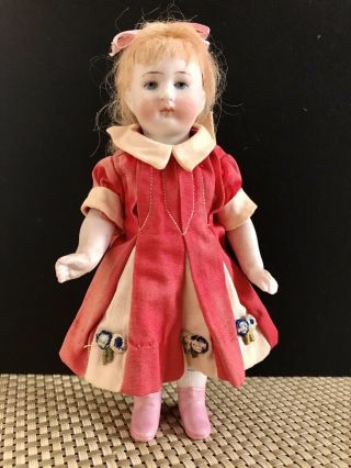 Antique German Bisque Girl Doll (dollhouse Miniature,  Ca 1910; 6 Inches Tall)