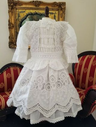 Vintage French Victorian White Dress 17 " For Antique Bisque German Doll 26 - 30
