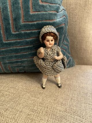 All 3.  75” Kling All Bisque Doll Dollhouse Size Slender Mignonette Like